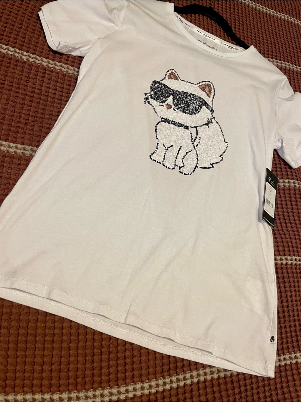 Karl Lagerfeld White  Tee Cat Sunglasses Graphic Pet Tee -  Casual Cat Shirt